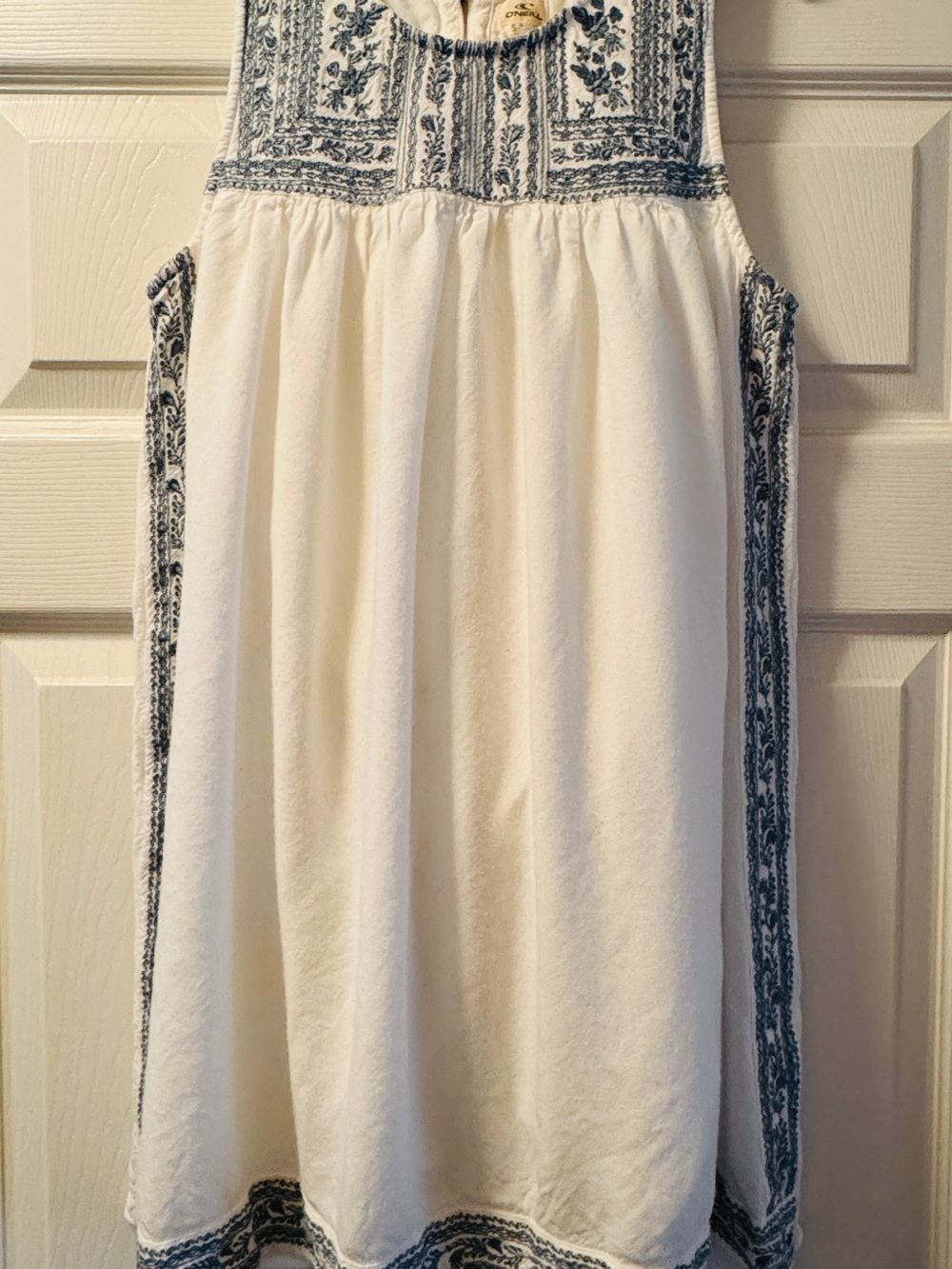 O'Neill Cream A-Line Dress with Blue Folk Embroidery